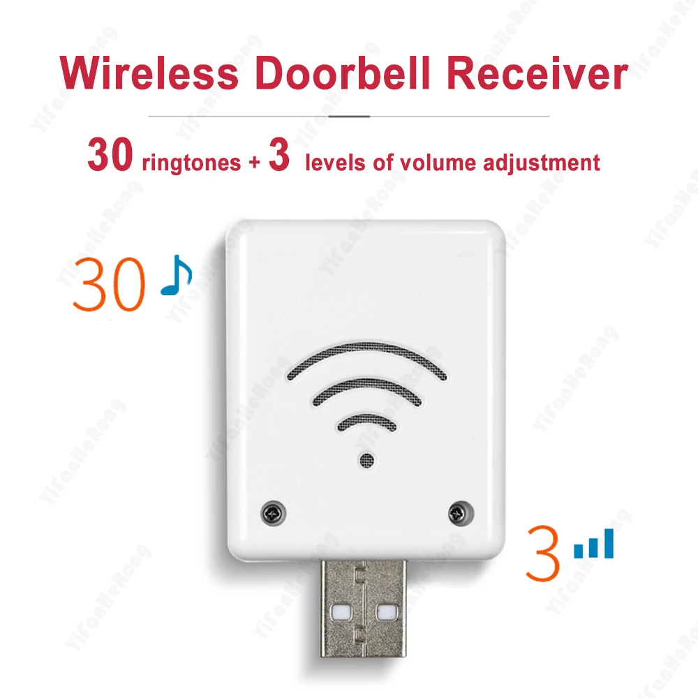 Sonnette sans fil USB, portée 62150 m, 30 sonneries, 3 recyclages, volume  réglable, maison, école