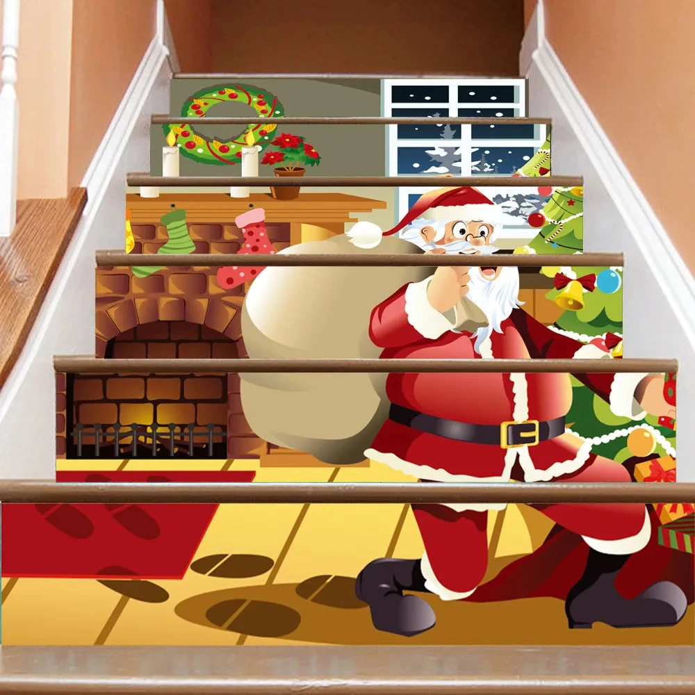 Merry Christmas Staircase Stickers Xmas Strips Stair Murals Decal PVC Waterproof Self-adhesive Stairs Risers Sticker Home Decor