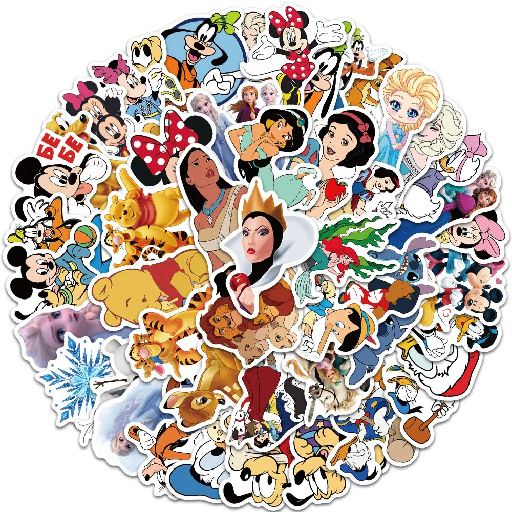 

10/30/50/100pcs Mix Disney Character Cartoon Stickers Mickey Mouse Stitch Princess Anime Decals Toys Kawaii DIY Laptop Car Phone