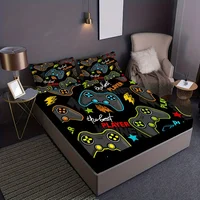 Games Print Fitted Sheet Set Soft Comfortable Breathable Bedding Set For Bedroom Guest Room (1* Fitted Sheet + 1/2*Pillowcases) 2