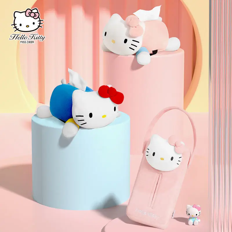 TAKARA TOMY Hello Kitty Car Tissue Box Decoration Cartoon Cute Armrest Box Chair Back Creative Tissue Storage Box Car Drawer Box cartoon pen holder organizer transparent drawer storage box kid girls office desktop large capacity stationery box