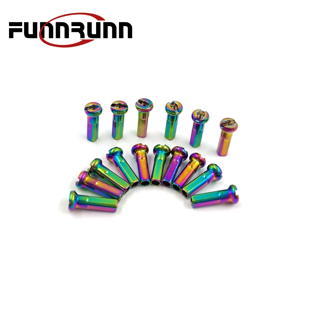 FUNNRUNN Bicycle Nipples Rainbow Brass Round Head 14G 2.0 14mm Spoke