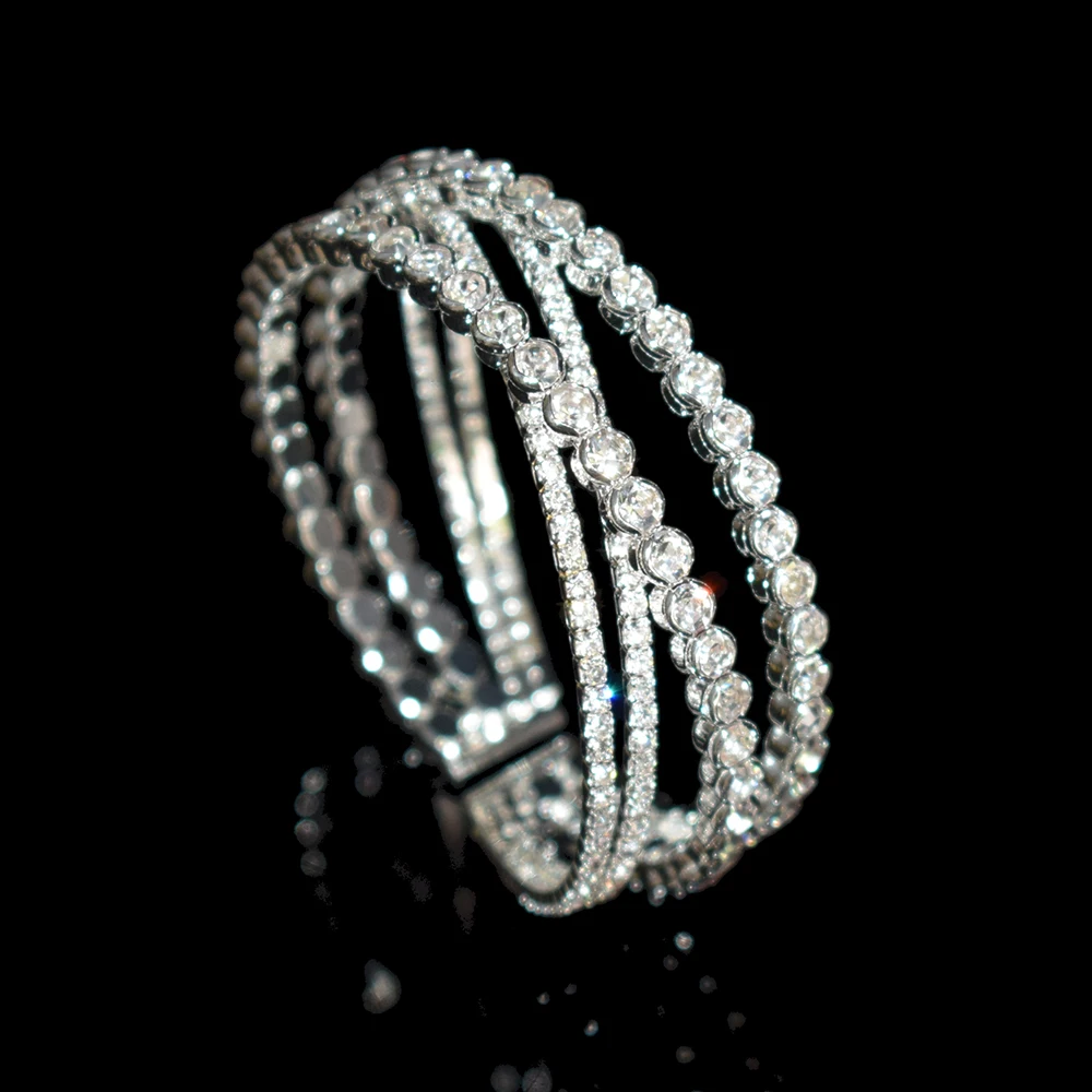 Fashion Full Handmade Rhinestone Bracelet Geometric Open Bracelet Ladies Bracelet Bridal Bracelet Wedding Jewelry Gift 3
