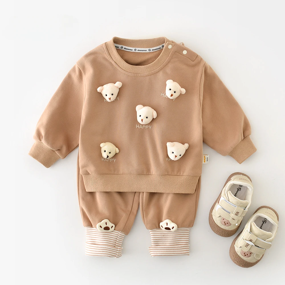 Baby Clothing Set 2025 Spring New Five Bear Head Boy's Suit Newborn Cartoon Two-piece Set Sweater+pant