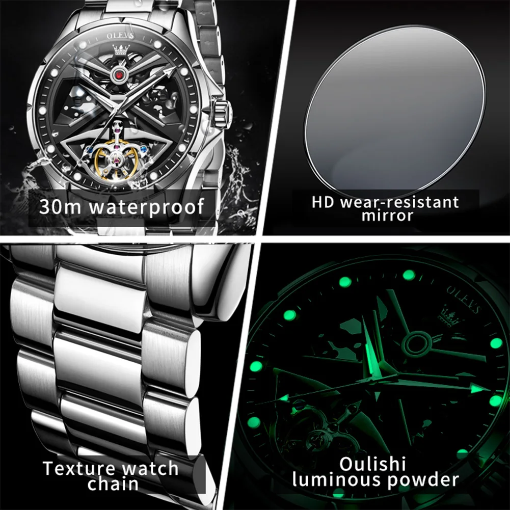 OLEVS 6655 Skeleton Fully Automatic Watch for Men Original Mechanical Wristwatch Luminous Waterproof mechanical watch