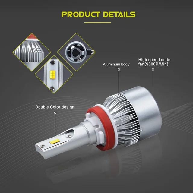 H1 Car Dual 2 colori LED faro 72W 8000LM 3000K 6000K giallo bianco doppio  due colori LED lampadine 12V Automobile fendinebbia Retrofit - AliExpress