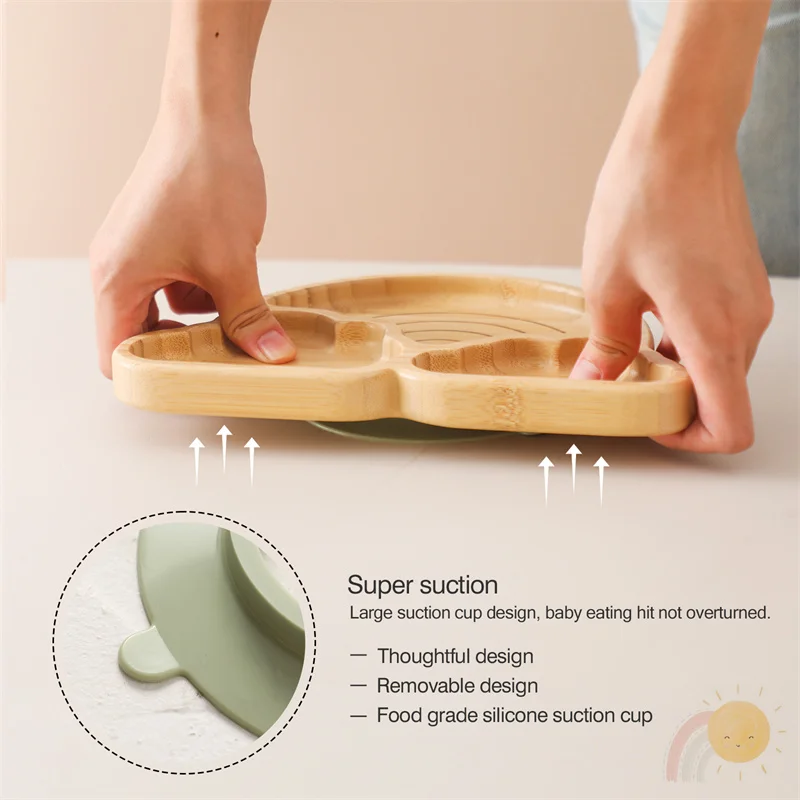 1Set Baby Bamboo Sucker Plates Cups Fork Spoon BPA Free Silicone Non-slip Tableware Children's Feeding Dishes Infant Birth Gifts 4