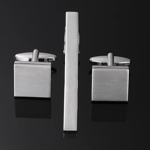 Classic men's French shirt cufflinks tie clips sets Laser metal drawing cuffs button clips business suit accessories wholesale 2