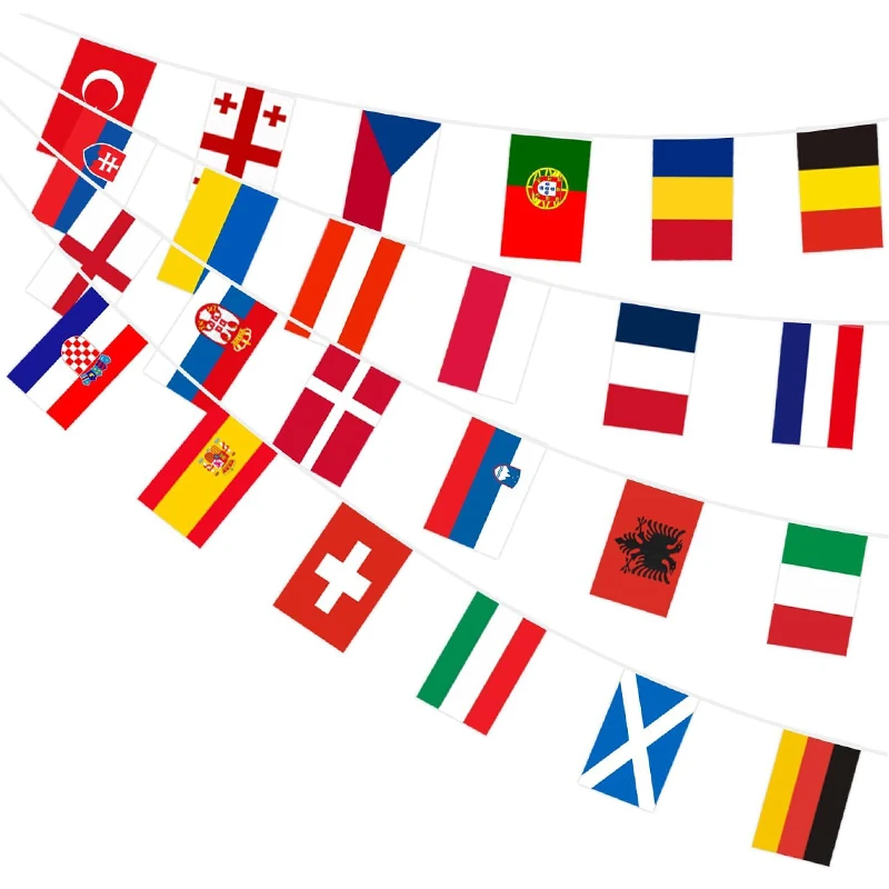 2024 Europe Countries Flag Football Party Banner 24pcs Euro National String Bunting Flag Kids Soccer Birthday Decoration Garland