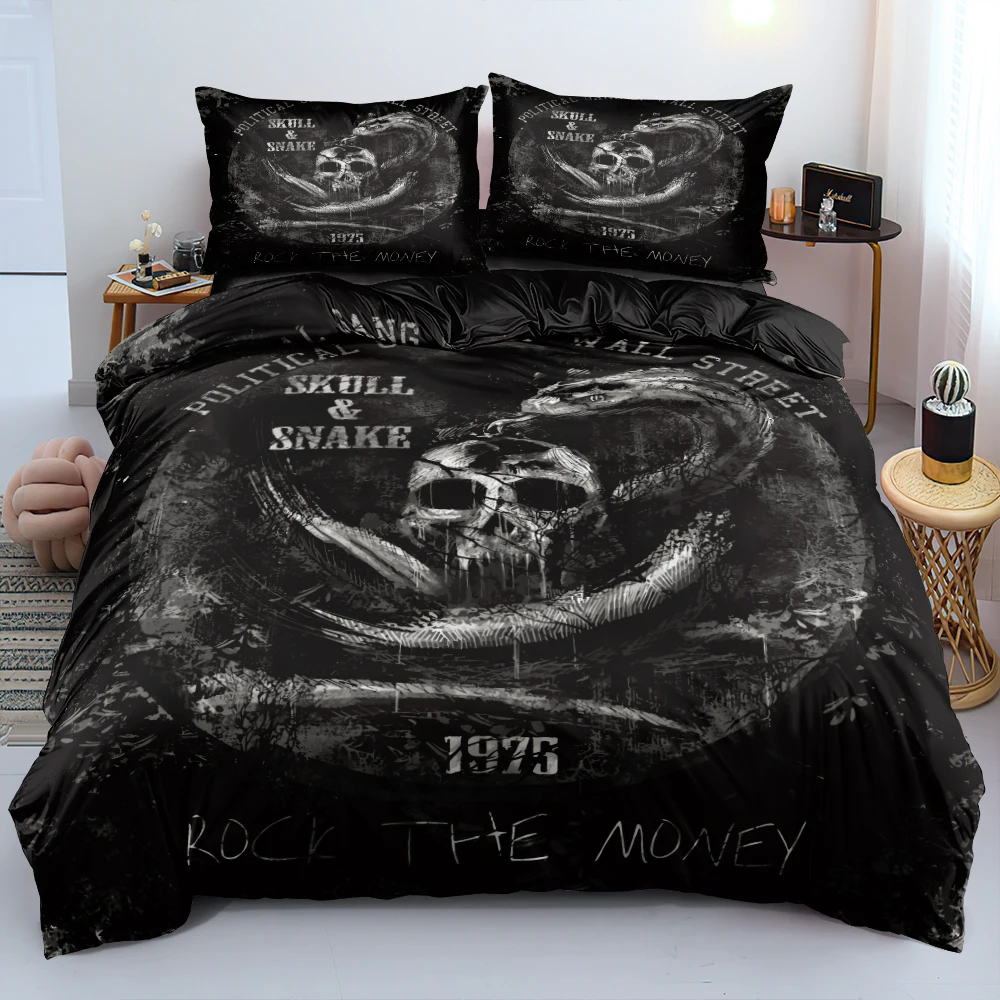 

3D Digital Snake Skull Bedding Set Black Comforter/Duvet Cover Set Twin Queen King Size 245x210cm Bed Linen Modern Home Textile