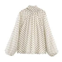 Women Polka Dot Print Blouse Casual High Collar Long Sleeve Lady Top Simple Women's Blouse Female Shirts & Blouses - Image 2