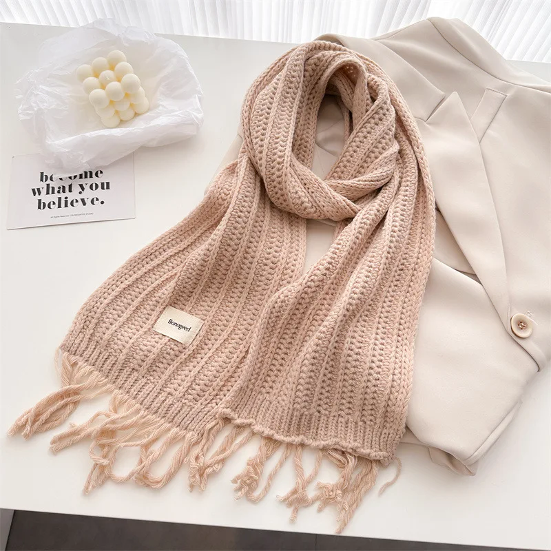 Winter Plain Dicke Quaste Wolle Gestrickte Schal Schal Dame Casual Hohe Qualität Wrap Pashmina Stola Bufandas für Outdoor-Aktivitäten – Detail 9