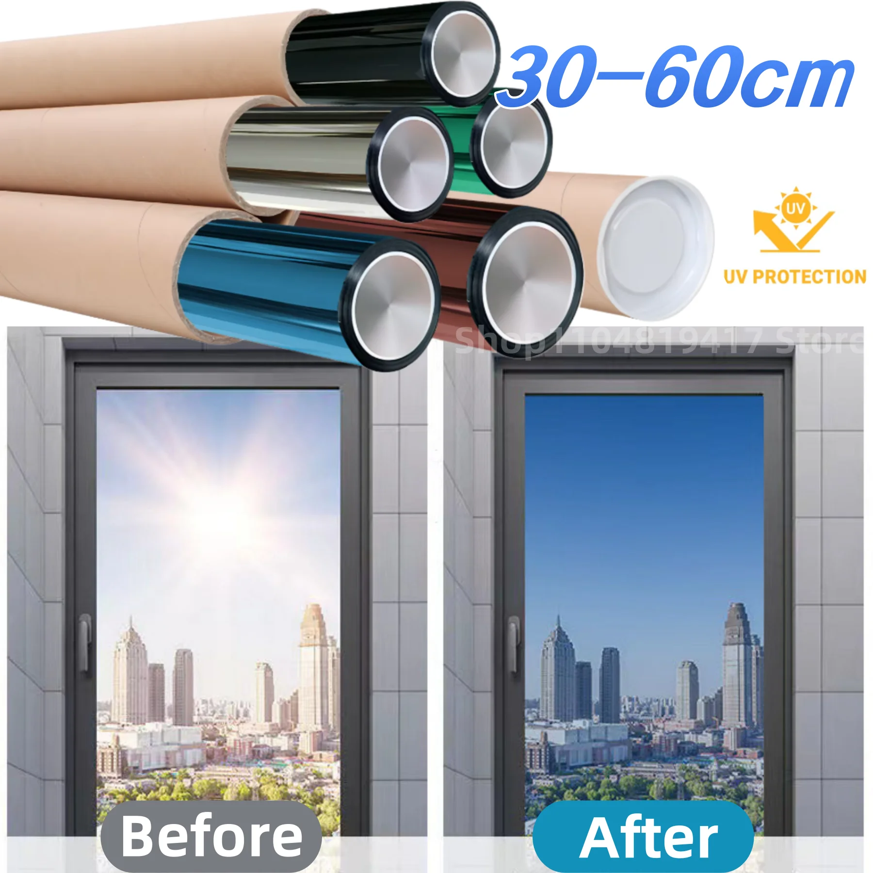 Window Privacy Film One Way Insulation Mirror Foil Vinyl Blackout Sun Protection