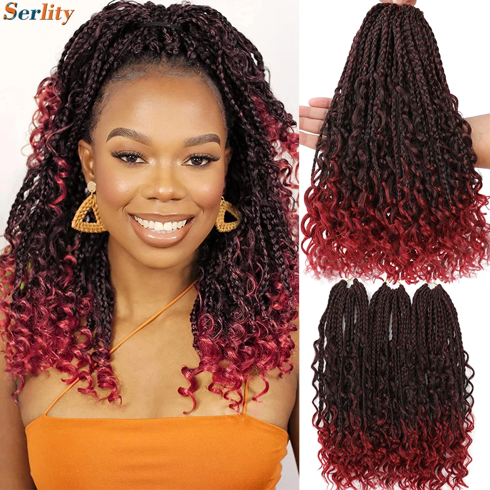 Serlity Goddess Box Braids Crochet Hair 24 18 14 Inches Bohemian Bob Box Braids Crochet Hair Synthetic Braid Messy Braiding Hair 5