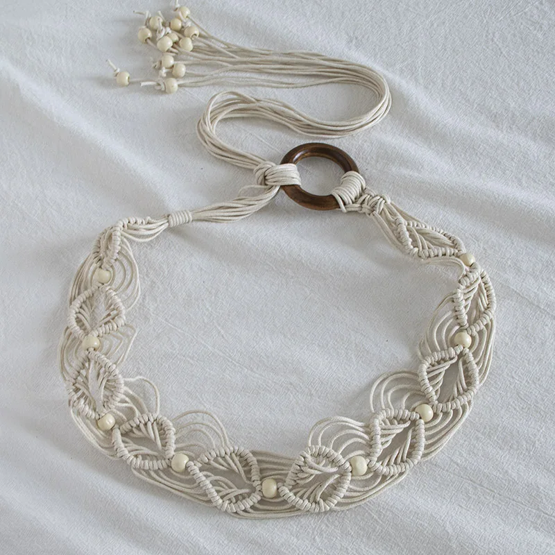 125cm Bohemia Handmade Beads Braided Women's Belt Knotted Tassels Waist Belts 3 Colors Strap Fashion Dress Slim Waistband