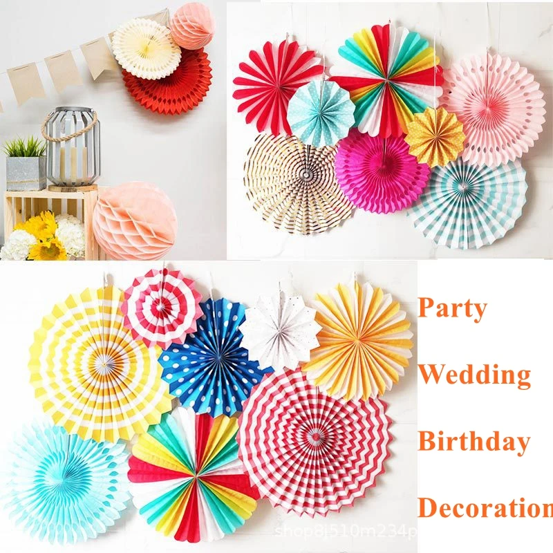 LuanQI 6Pcs DIY Tissue paper Fan Party Decorations Wedding Backdrop Hanging  Cut-Out Paper Fans Baby Shower Birthday Supplies