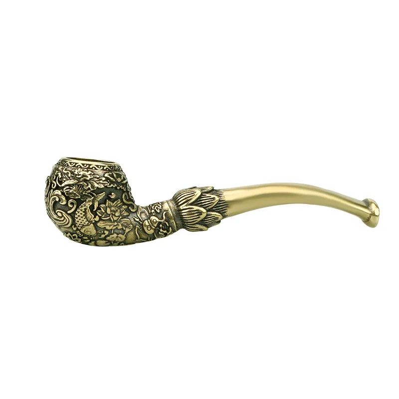 Antique Hand-carved Carp Brass Pipe Copper Cigarette Holder Figurines Miniatures Tobacco Pipe Ornaments Creative Home Decoration