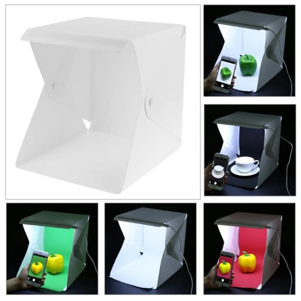 Folding Lightbox 20cm Portable Photography Photo Studio Tent LED Softbox Background Kit USB Mini Light Box For DSLR Camera