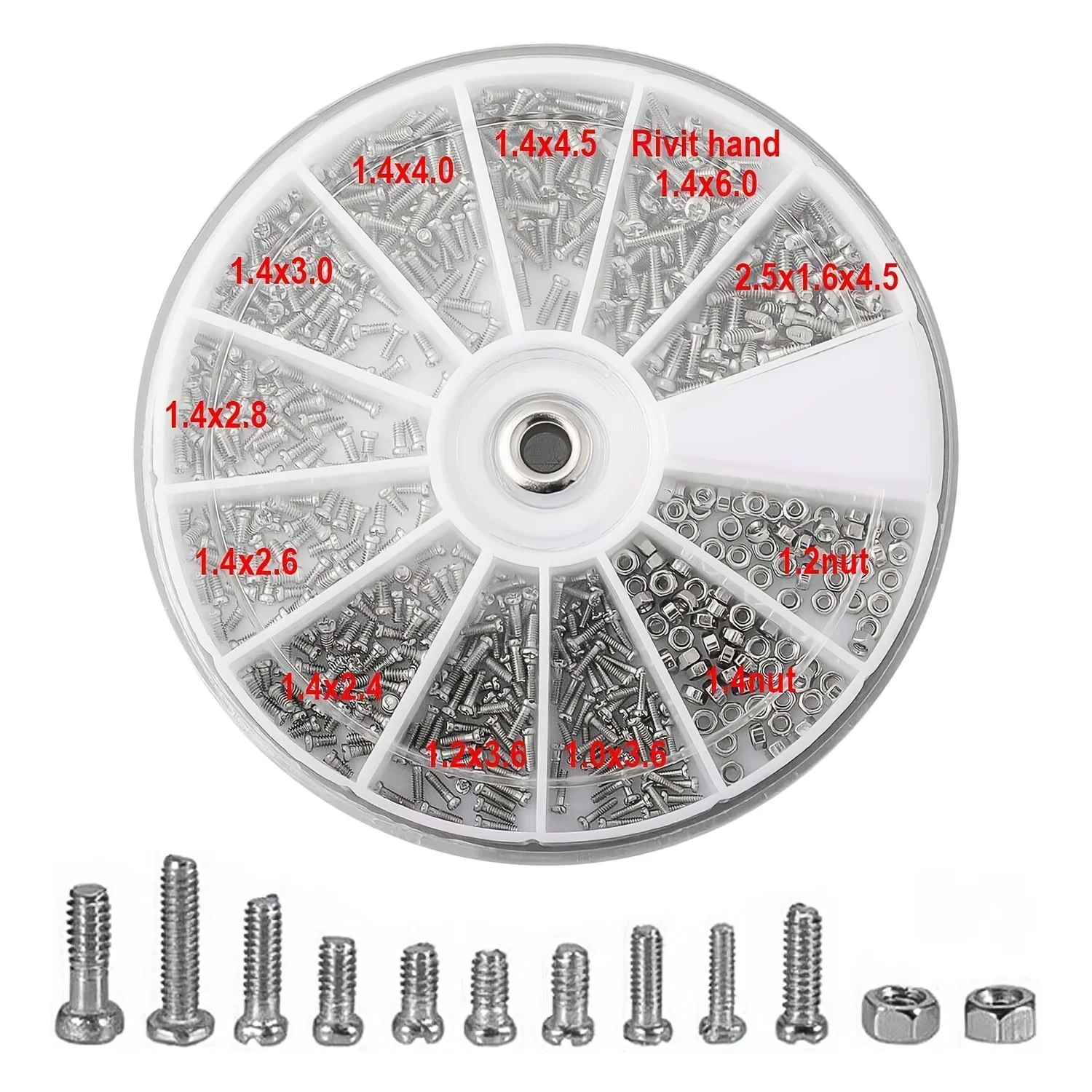 1000PCS M1 M1.2 M1.4 M1.6 stainless steel screw nut set classification set for glasses/mobile phone/watch