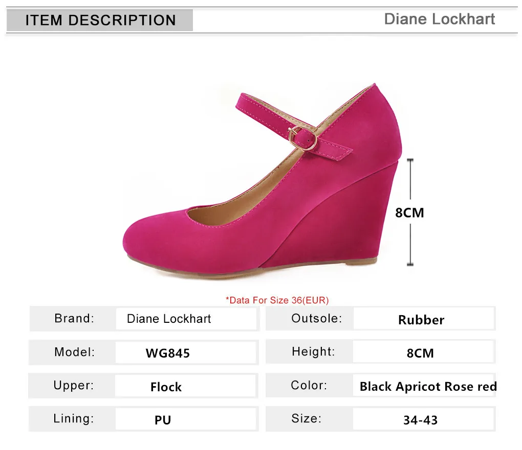 Classic High Heels Pumps Female Spring Casual Ankle Straps Flock Black Rose Red Wedge Wedding Office Shoes Woman Large Size34-43