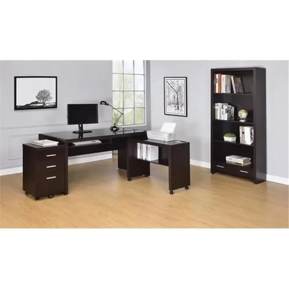 Adjustable Computer Desk & Chair Set Cappuccino Wood Desk & Gray/Chrome Chair Office Furniture Bundle Home Office Contemporary 2
