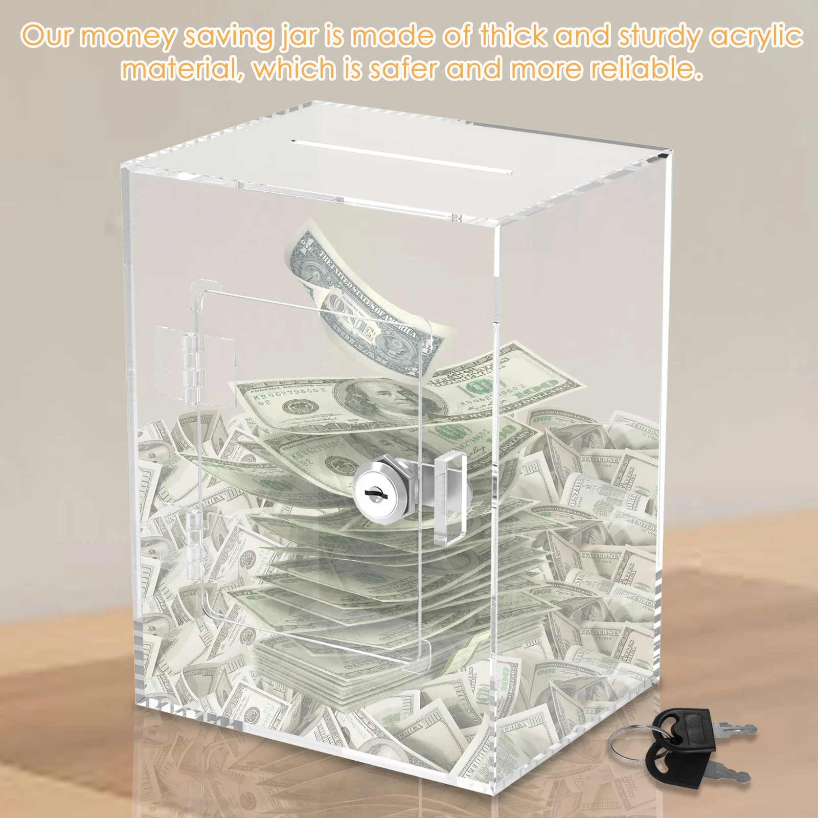 1Pc Acrylic Clear Piggy Bank Large Capacity Money Saving Box Sturdy Money Saving Bank Savings Jar for Adults Children Home Decor
