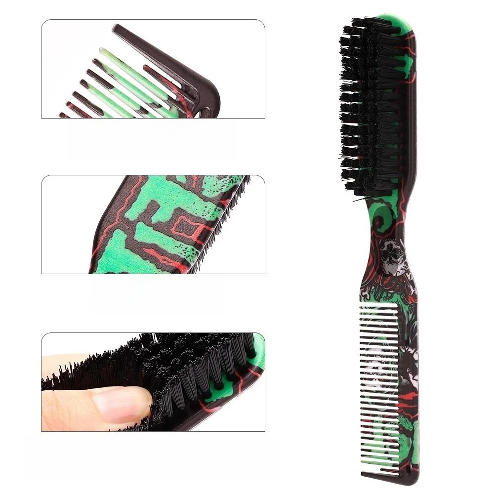 Double-sided Comb Printed Pattern Beard Styling Brush Professional Shave Beard Brush Barber Broken Hair Remove Comb For Men