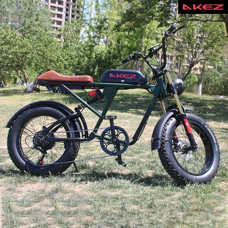Smart and Powerful AKEZ 1500W 26AH 48V Lithium Full Suspension Folding Mountain Electric Bike Fat Tire Electric Bike