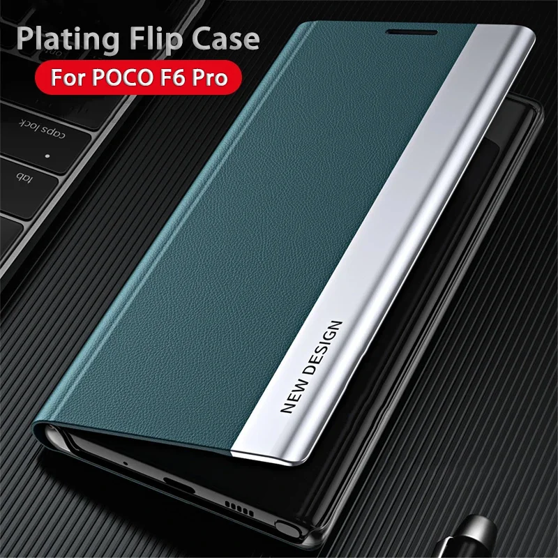 Luxury Leather Flip Stand Phone Case with Kickstand and Plating Finish