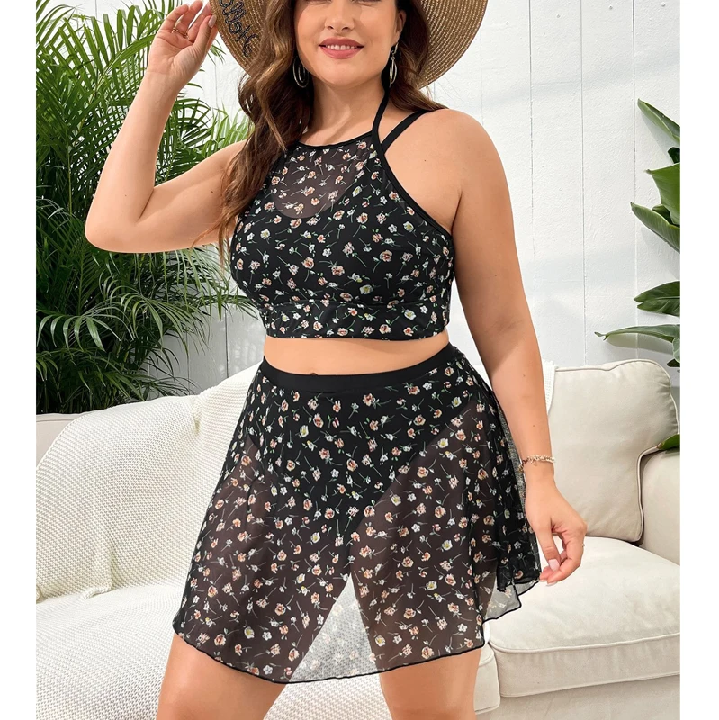 

Tankini Set Two Piece Swimsuit Women 2024 New Plus Size Printed Swimwear Female Halter Bathers Bathing Swimming Suit Beachwear