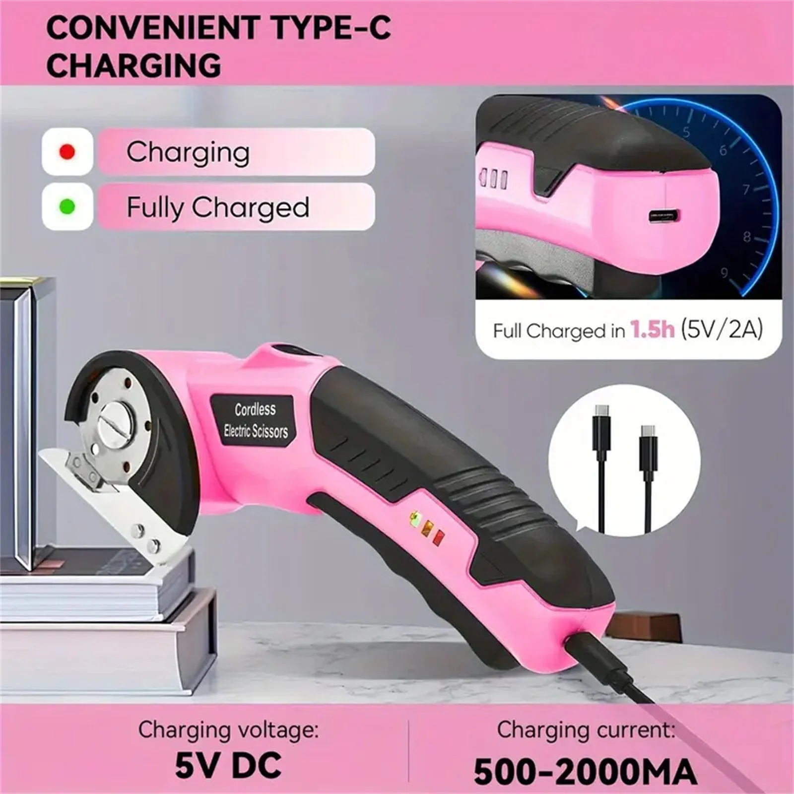 전기 원형 블레이드 원단 커터 휴대용 가죽 카펫 가위 2000mAh 배터리 포함 DIY 공예 천 절단용