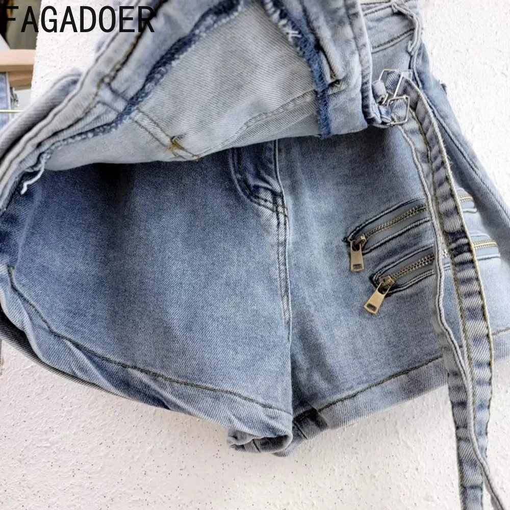 FAGADOER Summer Irregular Pocket Cargo Denim Shorts Women High Waisted Button Zipper Jean Casual Female Matching Cowboy Bottoms