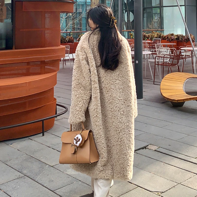 Winter Women Faux Fur Coat Oversized Long Shaggy Fuzzy Thicken Warm Parkas Sashes Lapel Stylish Luxury Korean Fashion Outwear
