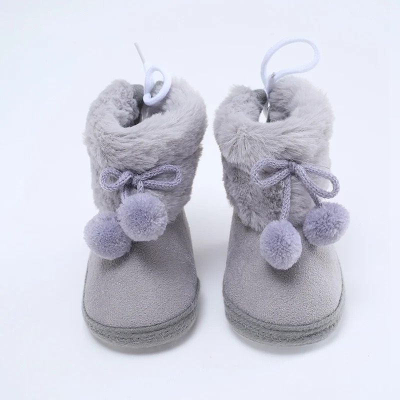Baby Boys Girls Boots Pompom Plus Velvet Shoes Toddler Booties Shoes Soft Sole Indoor Walking Shoes 1