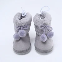 Baby Boys Girls Boots Pompom Plus Velvet Shoes Toddler Booties Shoes Soft Sole Indoor Walking Shoes 1