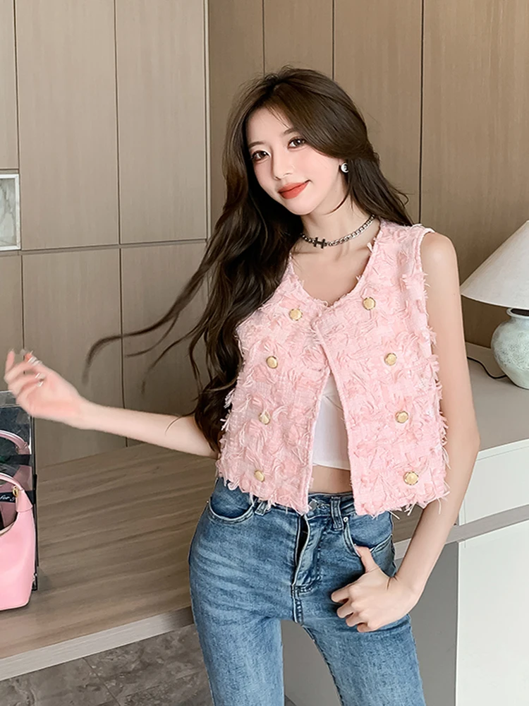 

High Quality Sweet Simple Sleeveless Fashion Tassel Jacket Women Summer Vest Short Coat Temperament Slim Outwear Tops
