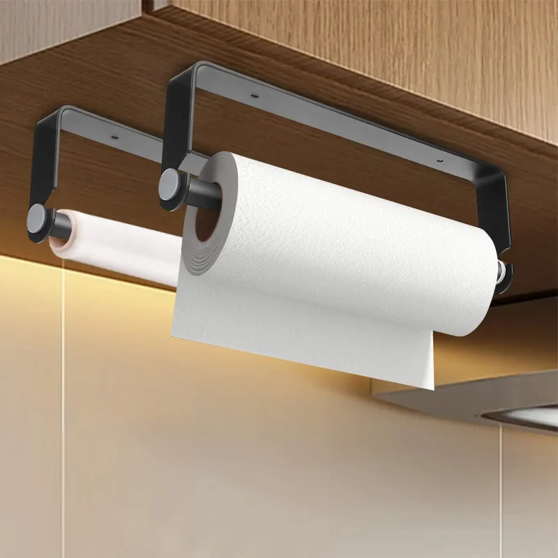 Kitchen Paper Towel Holder No-Drill Wall Mount Paper Towel Holders Dishcloth Rack Plastic Wrap and Cloth Storage Hanging 3