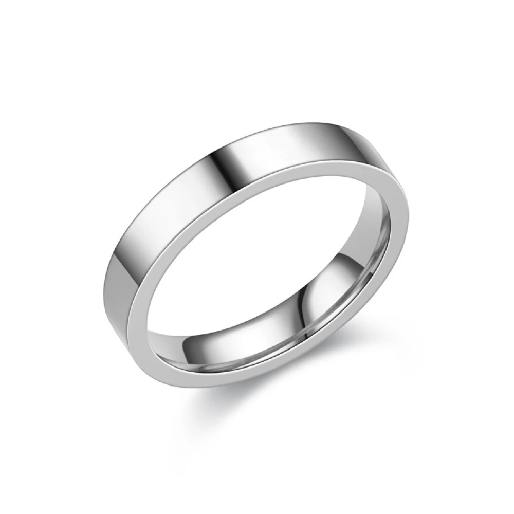 Stainless Steel Glossy Flat Couples Rings - Rose Gold & Silver Plated Finger Jewelry