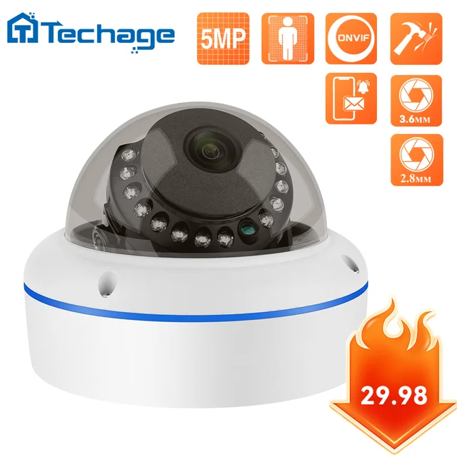 Caméra de surveillance IP POE Techage 5MP, dôme, longueur focale 3,6 mm, vision nocturne, audio unidirectionnel, détection IA, sécurité intelligente, intérieur 1