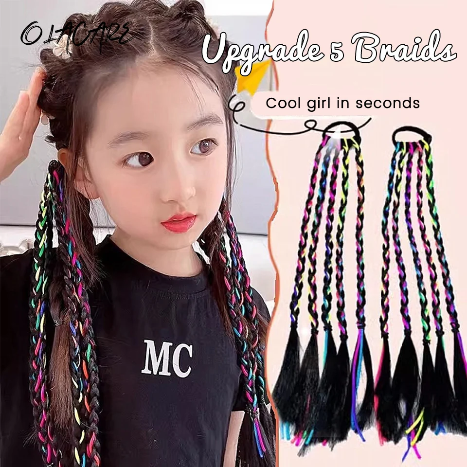 Synthetic Colored Braided Ponytail Hair Extension 42CM Elastic Rubber Band Braiding Ponytail Hair Extensions For Girls