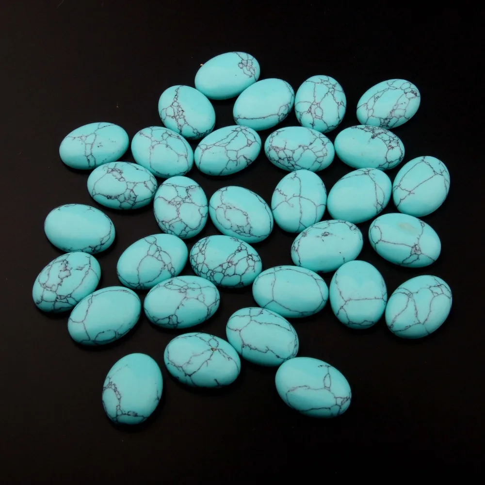 100PCS Natural Stone Cabochon Blue Turquoise Oval 10X14 12X16 13X18 15X20 18X25mm Egg Shape DIY Jewelry