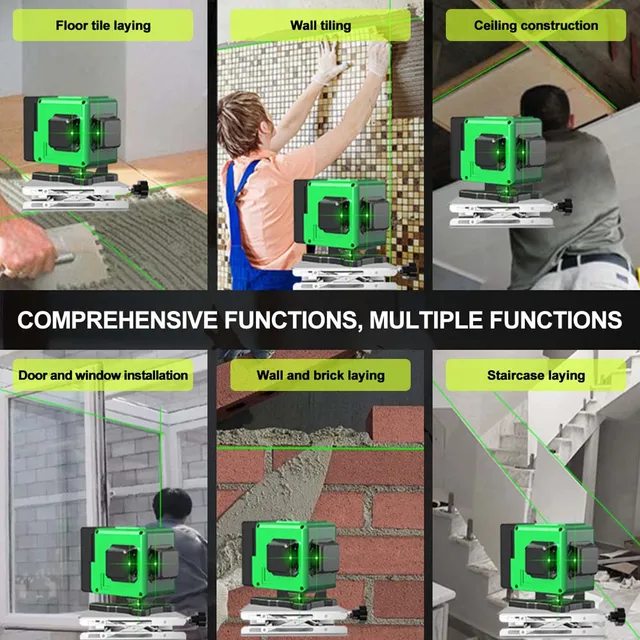 4D 16 Lines Laser Level 360° Green Auto Self Leveling Rotary Cross Measure Tool Kit 4