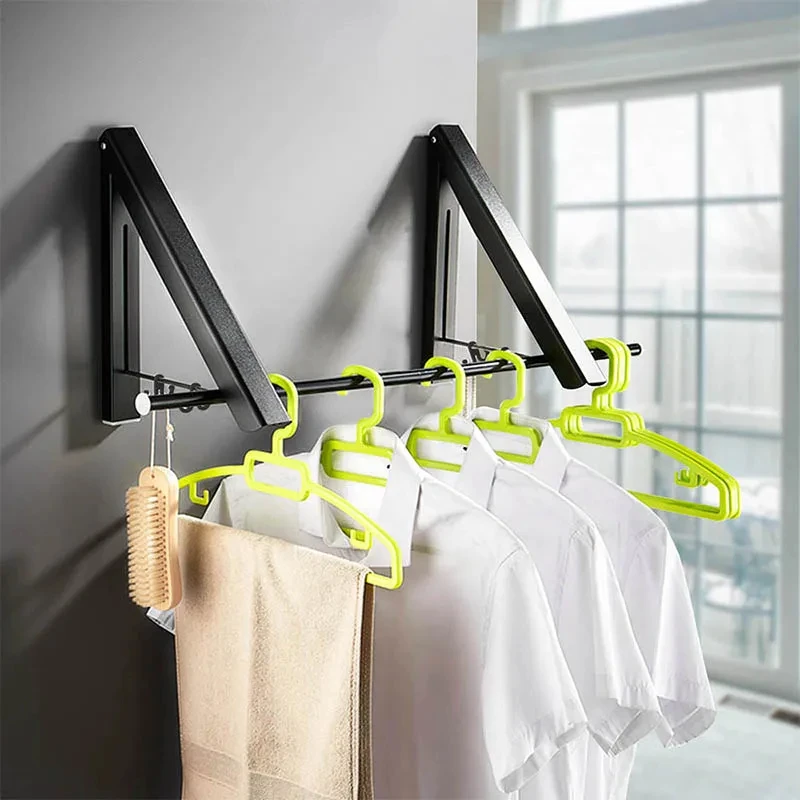 Outdoor Balcony Invisible Clothes Drying Rod Wall-Mounted Foldable Aluminum Clothes Hanger Space Home Bathroom Accessories 2