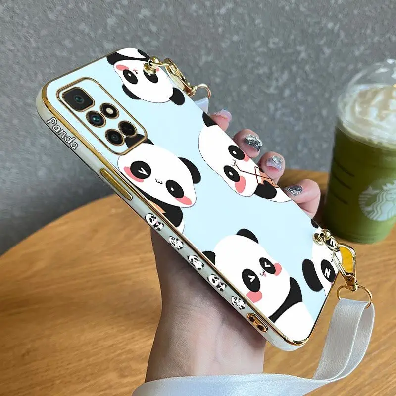 

Five Small Panda Lanyard Plating Phone Case For Xiaomi Redmi 10 10A A1 9C 12C 9 10C 9T 9ACover