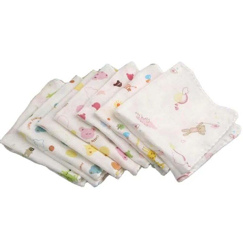 3pcs/lot 20CM Mini Cotton cartoon lace Printed square baby Handkerchief Children saliva towel birthday party Christmas gift