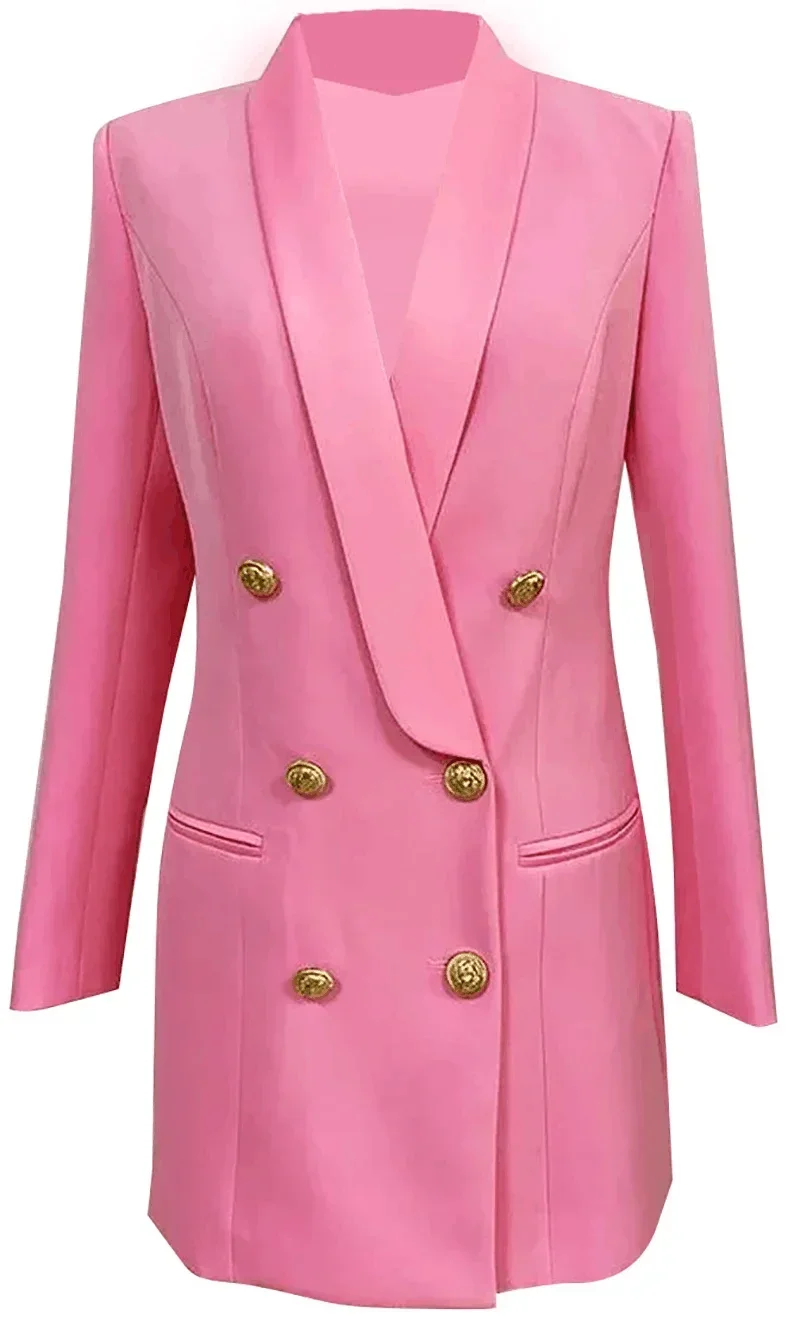 Women Mid-length Double Breasted Jacket Coat Shawl Collar Business Formal Party Dress Metal Button Slim Fit Suit1 Pc