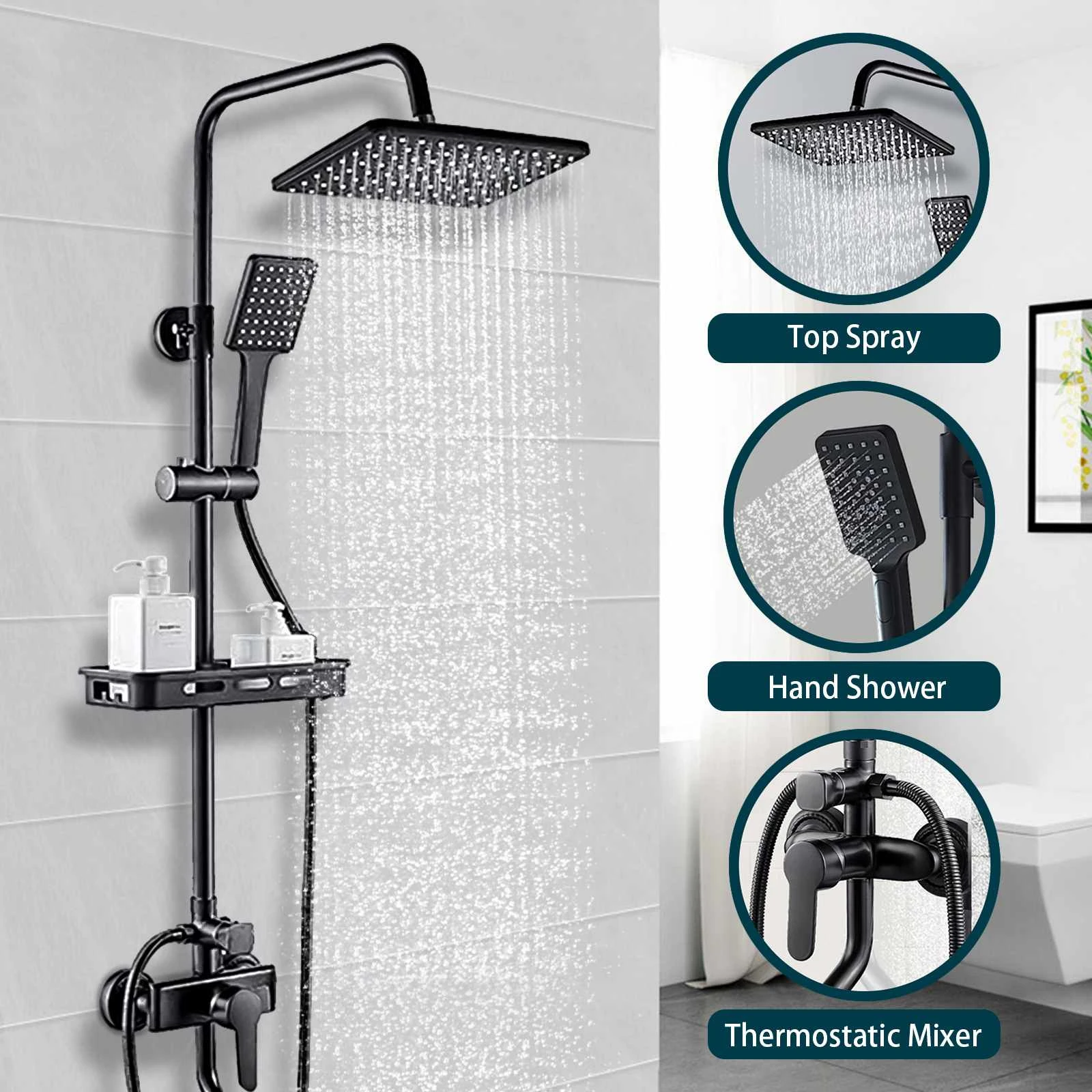 BVSOIVIA Bathroom Shower Faucet Rainfall Shower Set Matte Black Wall