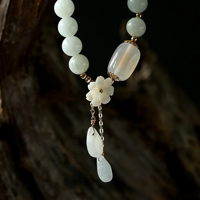 Wasser tropfen Muschel Blume Anhänger Armband Frau natürliche Jade Smaragd Achat Perlen Armband verstellbare Armreif Charm Schmuck – Detail 5