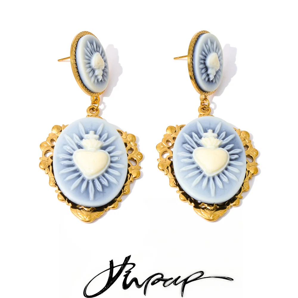 Yhpup Earrings Resin Heart Flower Drop Dangle Palace for Women
