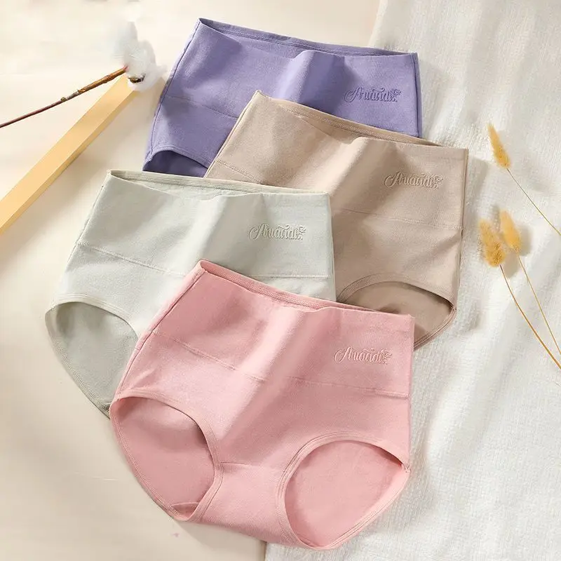 4Pcs Women's Panties High Waist Underwear Plus Size Female Lingerie Breathable Cotton Briefs Grils Underpants Sexy Ladies Panty